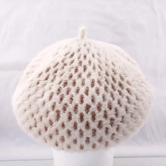 Anthropologie Textured Beret Hat French Motif One Size Adjustable Cream - Picture 2 of 7